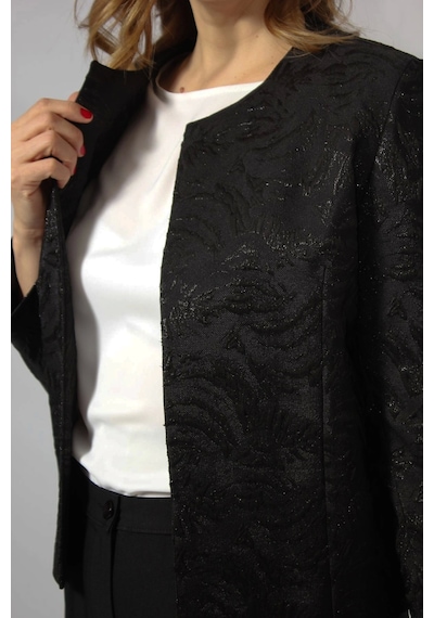 Moda Berray 3398 Kabartma Desenli Sıfır Yaka Büyük Beden Blazer Ceket Siyah