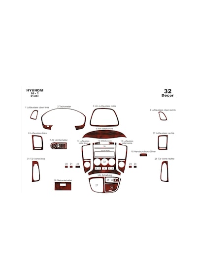 Hyundai H1 Torpido Kaplama 2008 32 Parça Maun