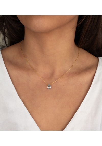 Doğan Diamond 925 Ayar Gümüş Altın Kaplama 3Ct Yarı Değerli Mavi Topaz Doğal Taş Kolye - Raccolta Di Gocce
