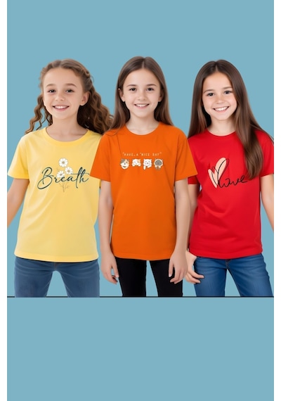Panios Kids Baskısız Düz Kız Çocuk Tişört Çok Renkli