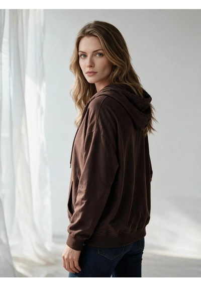 Nealirsanall.com Kadın 3 İplik Şardonlu Oversize Fermuarlı Kapşonlu Sweatshirt Kahverengi Nealirsanall.com Kadın 3 İplik Şardonlu Oversize Fermuarlı Kapşonlu Sweatshirt Kahverengi