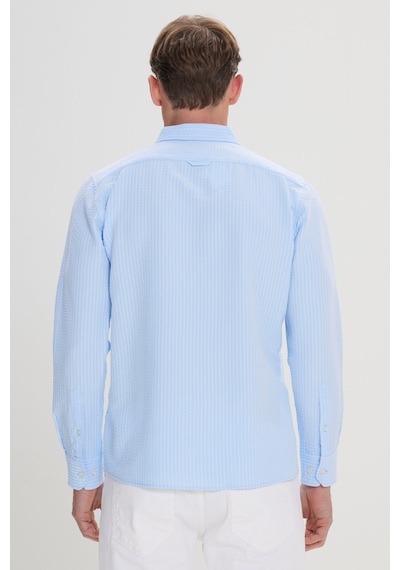 AC&Co / Altınyıldız Classics Erkek Mavı Slim Fit Dar Kesim Düğmeli Yaka %100 Pamuk Gömlek - Mavi