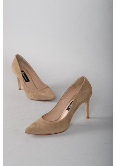 Seç Kundura 4292 Hakiki Deri Stiletto 9 CM Vizon Süet Vizon
