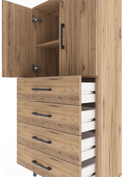 Arges Dolap 2 Raflı 4 Çekmeceli 2 Kapaklı 60x30x134 Çam-çam Çam