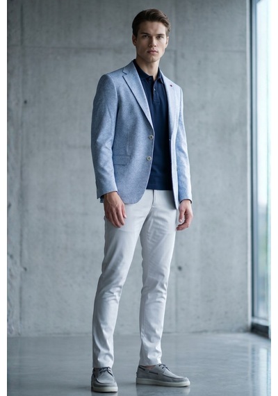 İmza Beyaz-lacivert Mono Yaka Örme 6 Drop Slim Fit Ceket 1002260153 Beyaz - Lacivert