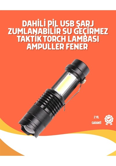 Hubrendy Tekno Şarjlı Led El Feneri - 14500 Pil Dahil, 4 Işık Modu, Mini Boy