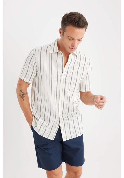DeFacto Regular Fit Yazlık Polo Yaka Çizgili Pamuklu Kısa Kollu Gömlek C8315AX25SPER42