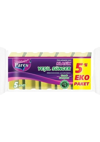 Parex Klasik Yeşil Oluklu Sünger 5'li