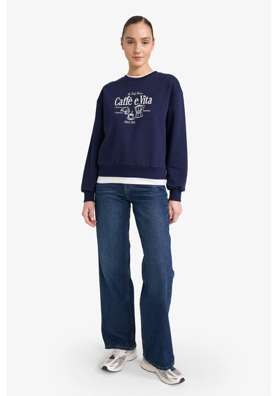 Defacto Relax Fit Bisiklet Yaka Baskılı Kalın Sweatshirt G6298ax25wnnv251 Lacivert-nv251