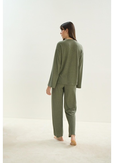 Sevim Kadın Uzun Kol Haki Viskon Pijama Takım C7t8n9o51 001