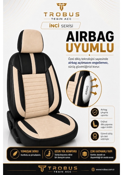 Nissan Note 2006-2012 Uyumlu İnci Serisi Bej Siyah Oto Koltuk Kılıfı