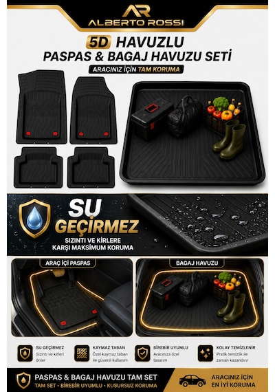 Fıat Linea 2007+ Uyumlu Araca Özel 3d Bagaj Havuzu Ve Paspas Joker Siyah