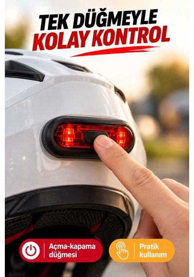 Usb Şarjlı Kırmızı Led Kask Işığı Açma Kapama Düğmeli Siyah Oval Kask Flaşörü Usb Kablolu 8,8x3,7 Cm
