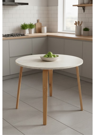 Vilinze Demre Yuvarlak Mdf Beyaz Sabit Mutfak Masası - Q90 Cm Naturel Traverten Vilinze Demre Yuvarlak Mdf Beyaz Sabit Mutfak Masası - Q90 Cm Naturel Traverten