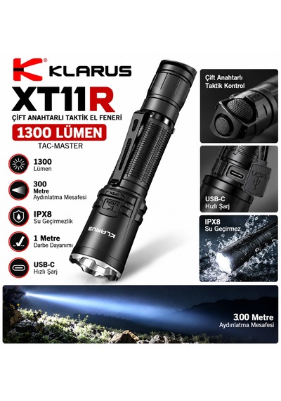Klarus Xt11r 1300 Lümen Taktik El Feneri Siyah