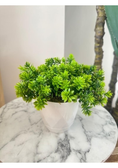 Yapay Çiçek Beyaz Saksıda Lotus Dekoratif Masa Çiçeği 15cm