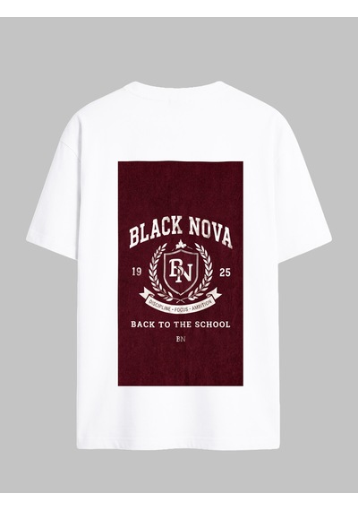 Black Nova Oversize Baskılı Unisex Tişört Crest Club Beyaz
