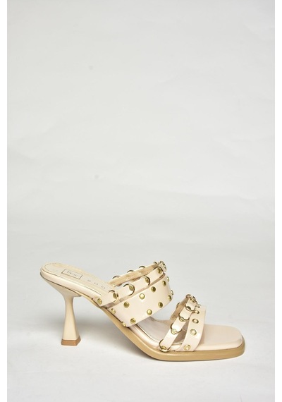 Fox Shoes U518280408 Bej Rugan Kalın Topuklu Kadın Terlik Bej