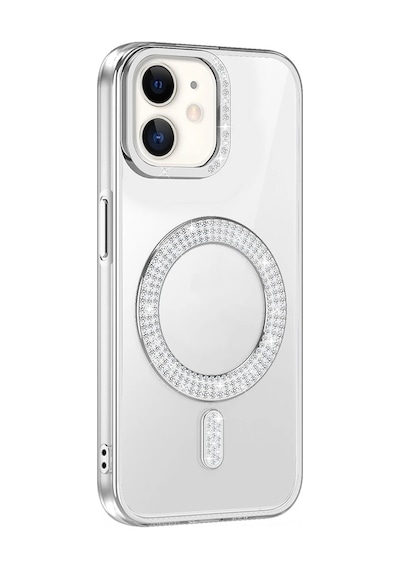 Apple Uyumlu iPhone 11 Kılıf Pırlanta Taş Tasarımlı M-safe Şarj Özellikli Zore Karetta Silikon Kapak