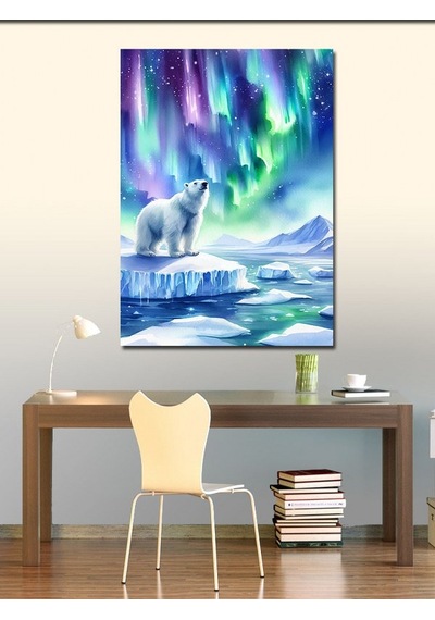 Kanvas Tablo Aurora Ve Kutup Ayısı 50cmx70cm