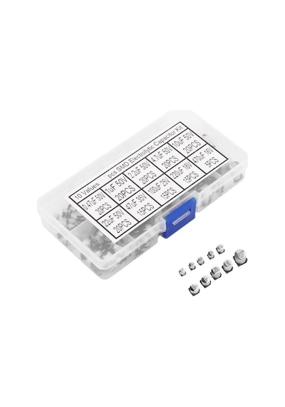 170 Adet 10uf/470uf Smd Elektrolitik Alüminyum Kondansatör Seti 10 Farklı Değerde Şeffaf Çantada
