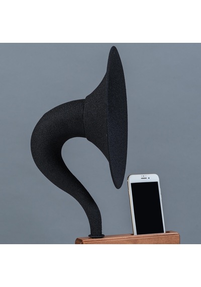 Akustik Gramofon Krem Ahşap Gövde / Siyah Metal Başlık