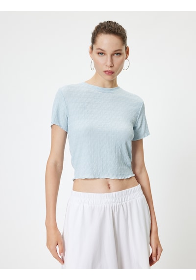 Koton Bürümcük Tişört Crop Kısa Kollu Bisiklet Yaka Slim Fit Mavi 4sal11110ık Mavi