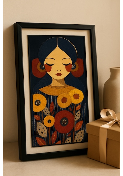 Dekoratif Duvar Tablosu 25 X 60 Cm Siyah Ahşap Çerçeve Kadın Figürlü