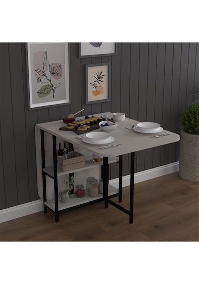 Asra Trend Metal Ayaklı Katlanır Mutfak Masası KM-31 %100 MDF Akıllı Yemek Masası Kül Gri