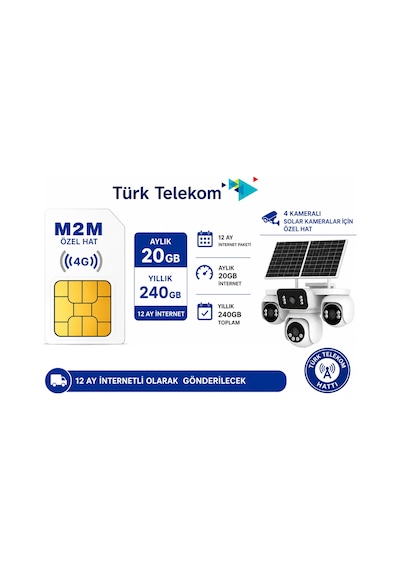 Türk Telekom M2M Data Sim Kart Aylık 20 GB Yıllık 240 GB (Solar Kameralara İçin)