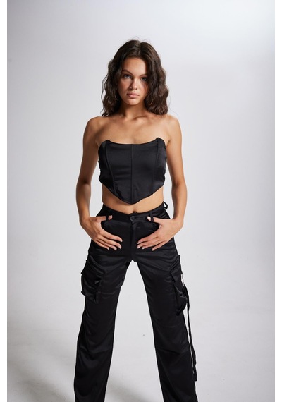 Holly Lolly Crop Model Balenli Saten Maddy Büstiyer Siyah