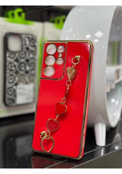 Samsung S21 Ultra Uyumlu Kılıf Kamera Korumalı Parlakkalpli Bileklik Toka Tutacak.