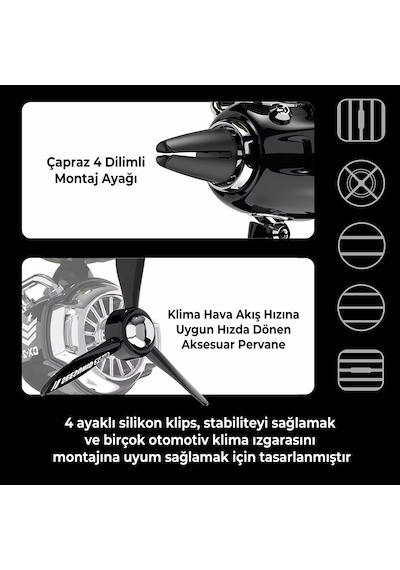 Pervaneli Turkuaz Klima Süsü Oto Koku Klipsi Pilot Gri Kedi Araba Hava Ferahlatıcı Maskot