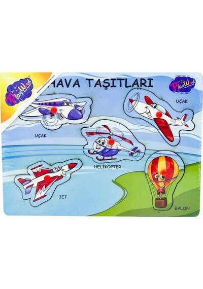 Ahşap Oyuncak Tutmalı Puzzle Taşıtlar Uçak Helikopter Balon Jet