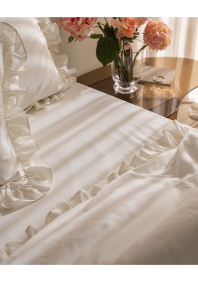 Madame Coco Obernai Çift Kişilik %100 Pamuk Fırfırlı Düz Yıkamalı Nevresim Takımı - Beyaz 8684427198285 Beyaz
