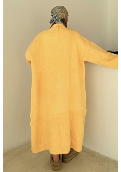 Olcay Oversize Kalın Triko Uzun Hırka Sarı 8274