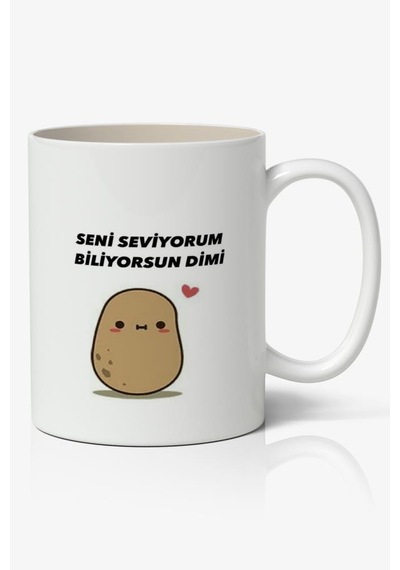 Seni Seviyorum Biliyorsun Dimi Yazılı Baskılı Kupa Bardak - Baskılı Kahve Kupa Bardak Beyaz