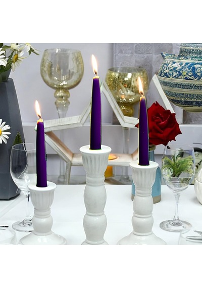 6 Lı Kısa Mor Konik Şamdan Mum Yükseklik 18 Cm Mor