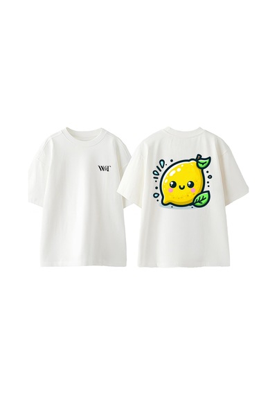 Thewert Limon 1 Tasarım Sırt Baskılı Pamuk Beyaz Oversize T-shirt