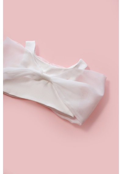 Le Mabelle Ekru Büyük Fiyonklu Kız Çocuk Crop Bluz - Edith Ekru