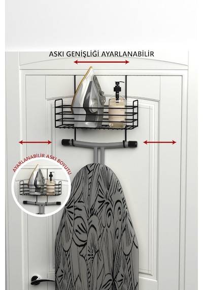 Zabata Kapı Arkası Ayarlanabilir Organizer Ütü Ve Ütü Masası Askısı Ütü Düzenleyici Raf Ütü Askılığı Siyah