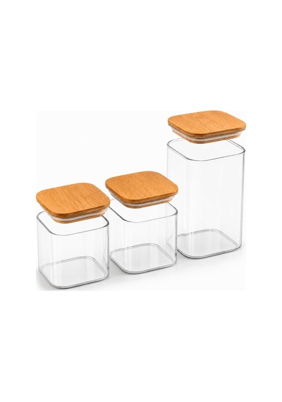 Vakumlu 3'lü Bambu Saklama Kabı Seti, 2800 Mililitre, Sert Dayanıklı, Hava İle Temas Etmez Sızdırmaz Kapak, Ahşap Kapaklı, 700ml X2 Ve 1400ml, Bpa İçermez