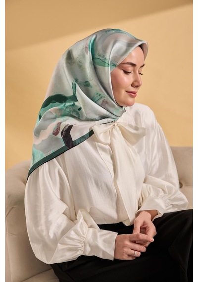 Silk Home Twill İpek Petal Eşarp Orman Yeşili 90x90 Çok Renkli