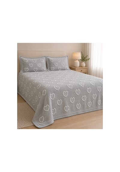 Gri Kalp Desenli Çift Kişilik Yatak Örtüsü Seti 250x260 Cm + 2 Adet Spor Yastık Kılıfı Çok Renkli