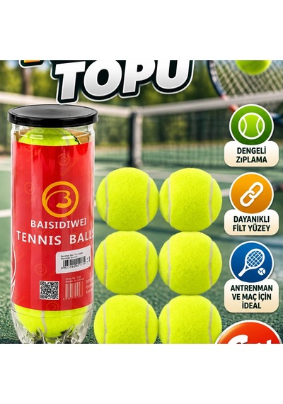 6 Lı Tenis Topu Seti Dengeli Zıplama Özellikli Antrenman Ve Maç Topları
