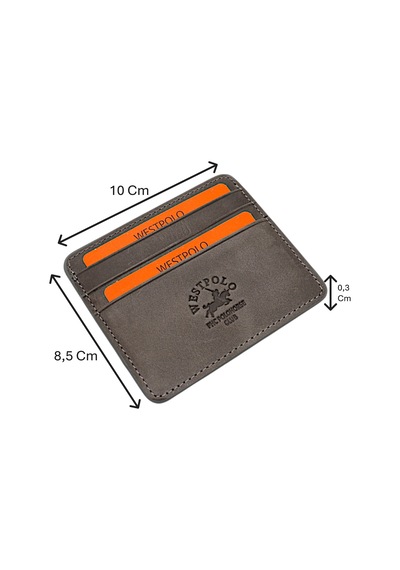 Westpolo Unisex Süper Slim Para Bölmeli Hakiki Deri İnce Kartlık Cüzdan 6 Bölmeli - Gri Gri