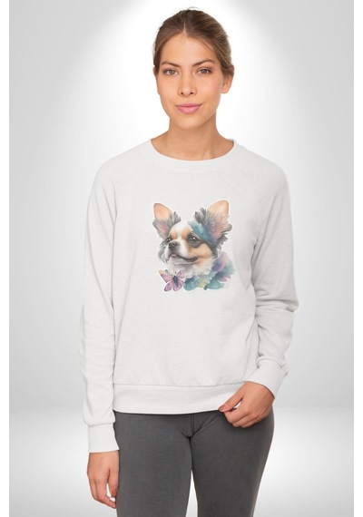 Chihuahua Köpek Unisex Beyaz Baskılı Sweatshirt Beyaz