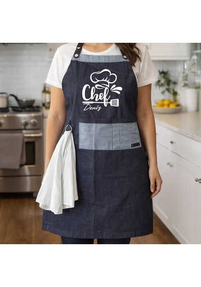 Bk Gift Kişiye Özel İsimli Pamuk Denim Havlu Detaylı Mutfak Önlüğü -5, Aşçı Ve Şef Önlüğü, Ev Hediyesi Kobitmeyencom36589 Bk Gift Renkli