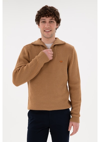 U.S. Polo Assn. Erkek Regular Fit Yarım Fermuarlı Camel Kazak 50297047-VR015