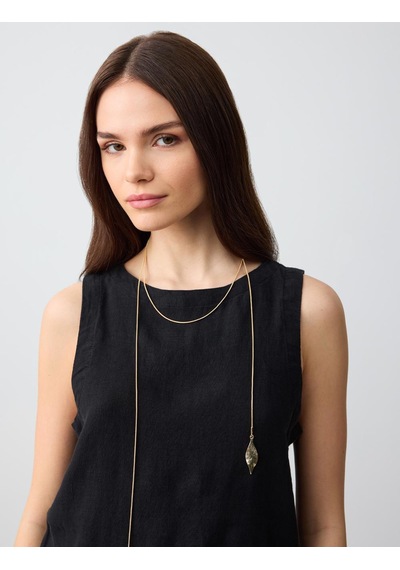 Jimmy Key Siyah %100 Keten Yuvarlak Yaka Kolsuz Dokuma Bluz 5sw032579900